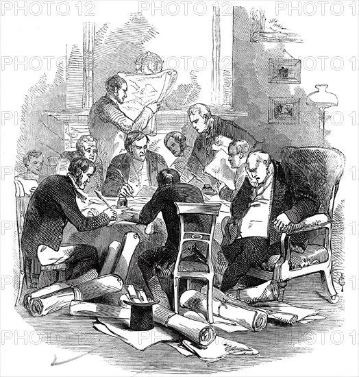 Eve of the 30th - correcting plans at a tavern, 1845. Creator: Unknown.