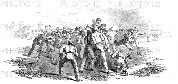 Foot Ball at Rugby, 1845. Creator: Smyth.