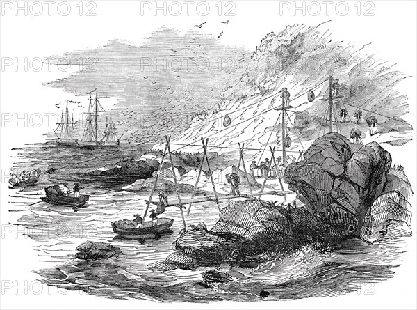 Ichaboe - mode of shipping the guano, 1844. Creator: Unknown.