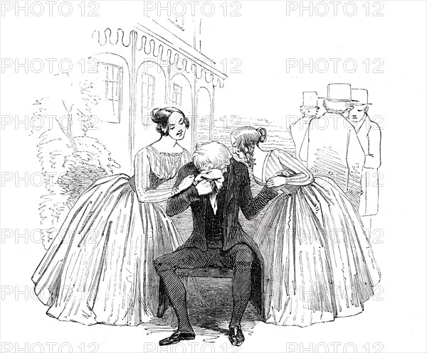Scene from the new comedy of "Old Heads and Young Hearts", at the Haymarket Theatre, 1844. Creator: Unknown.