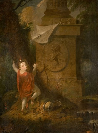 Artist's Advertisement - Cherub with Kite at Monument [undated]. Creator: James Millar.