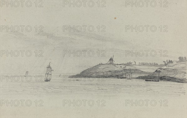 Coastal Landscape with Shipping; Windmill in Distance