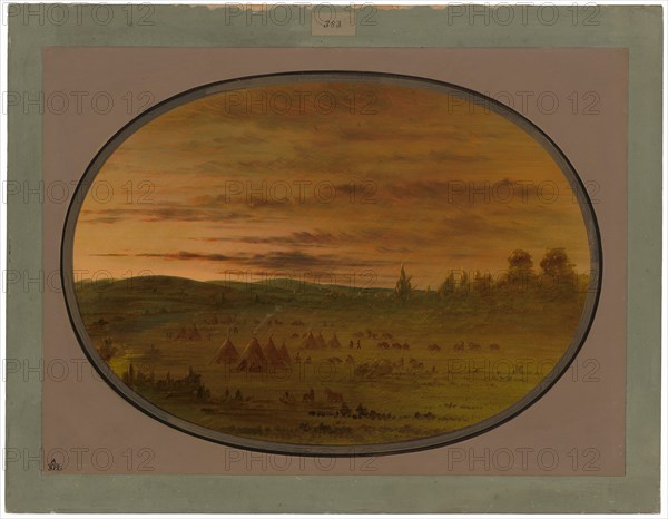 An Indian Encampment at Sunset