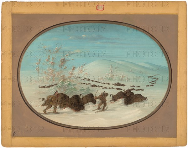 Buffalo Chase in the Snow Drifts - Ojibbeway
