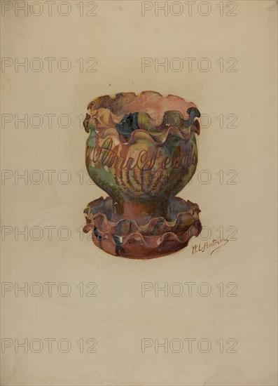 Pa. German Flower Pot and Tray, c. 1936. Creator: William L Antrim.