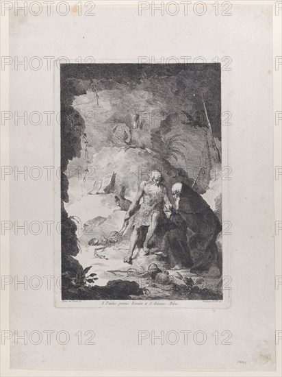 Saint Paul the Hermit and Saint Anthony Abbot conversing in a landscape