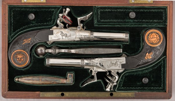 Cased Pair of Double-Barreled Turn-Off Flintlock Pistols