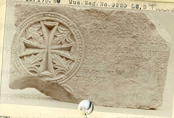 Fragment from a Funerary Stele with a Medallion of a Cross and Leaves