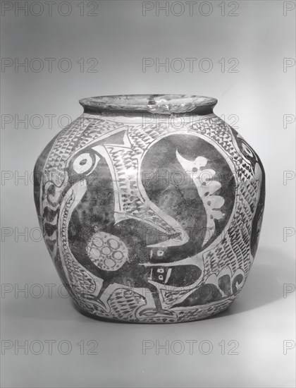 Jar Depicting Three Spirited Peacocks