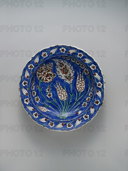Blue-ground Dish with Floral Design