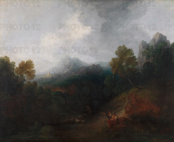 Mountain Valley with Figures and Distant Village, between 1773 and 1777. Creator: Thomas Gainsborough.