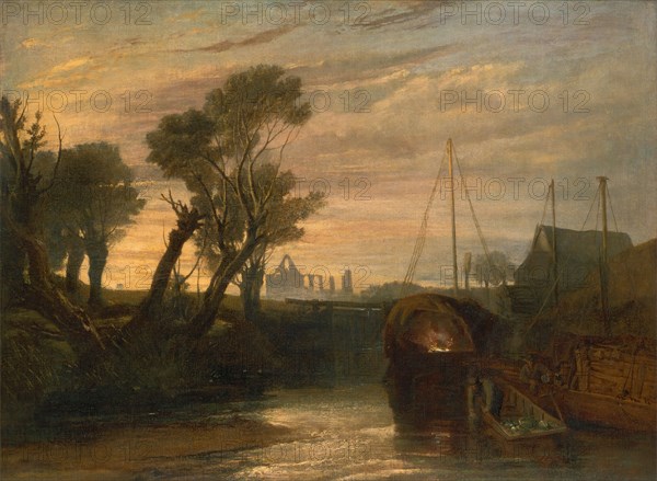 Newark Abbey;Thames Lighter at Teddington;Canal Scene with Barges;The Lock--Glowing effect of Sunlight. From Lord de Tabley's Collection;Newark Castle;Newwark Abbey on the Vey;Newark Abbey on the Wey, between 1806 and 1807.