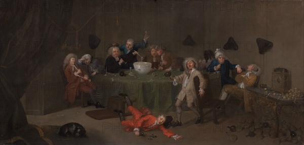 A Midnight Modern Conversation, ca. 1732. after William Hogarth.