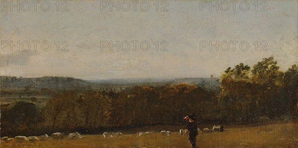 A Shepherd in a Landscape looking across Dedham Vale towards Langham;Dedham Vale with a Shepherd;Extensive Wooded Landscape with a Shepherd and Flock in the Foreground, ca. 1811.