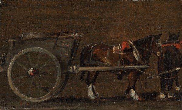 Horse and Cart;A Farm Cart with Two Horses in Harness: a study for the cart in 'Stour Valley and Dedham Village, 1814';Farm cart with horses in harness;A cart and Horses;Cart and Horse;Cart and Horses, ca. 1814.