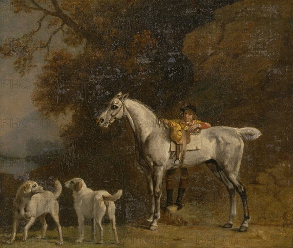 Studies for or after "The third Duke of Richmond with the Charleton Hunt";Studies for or after "The 3rd Duke of Richmond with the Charleton Hunt";Huntsman with a Grey Hunter and Two Foxhounds: details from the Goodwood 'Hunting' picture;Study of the hunt servant adjusting the girth of the saddled grey horse on the right, late 1750s.