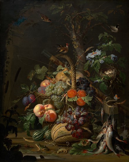 Still Life with Fruit, Fish, and a Nest, c. 1675.