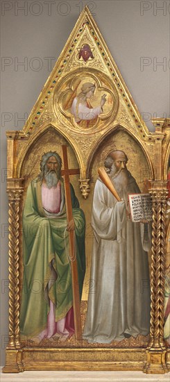 Saint Andrew and Saint Benedict with the Archangel Gabriel [left panel], shortly before 1387.