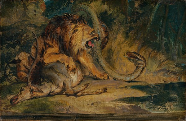 Lion Defending its Prey, c. 1840.
