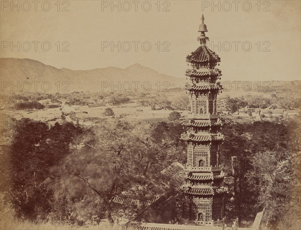 View of the Summer Palace Yuen Min Yuen, Pekin, Showing the Pagoda Before the Burning, October 1860, 1860.