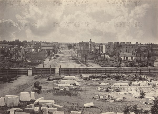 Columbia from the Capitol, 1865-1866. Destruction of Columbia after General Sherman's men burned the town near the end of the Civil War.
