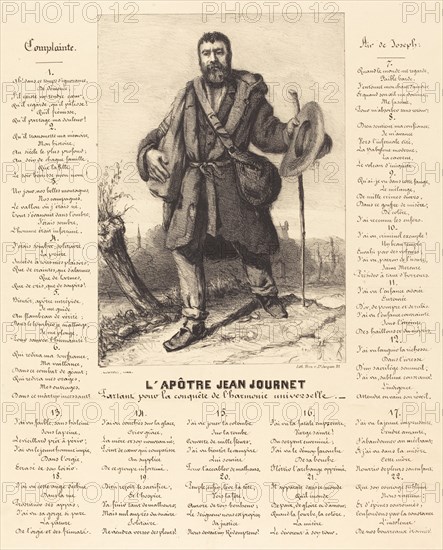 The Apostle Jean Journet Setting Out for the Conquest of Universal Harmony, 1850. surrounded by verses to be sung by the reader as a moralizing call to change.