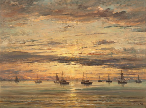 Sunset at Scheveningen: A Fleet of Fishing Vessels at Anchor, 1894.