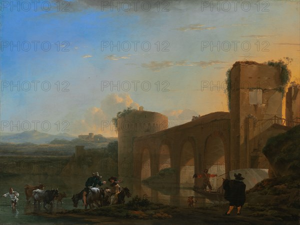 The Tiber River with the Ponte Molle at Sunset, c. 1650.