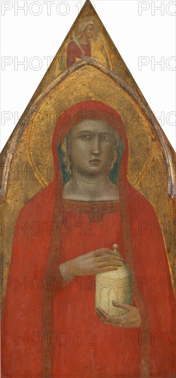 Saint Mary Magdalene, with an Angel [left panel], probably 1340.