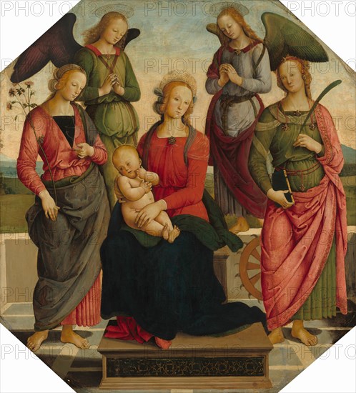 Madonna and Child with Two Angels, Saint Rose, and Saint Catherine of Alexandria, early 16th century.