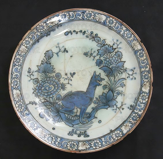 Dish with Fox and Vegetation, Iran, 18th-19th century.