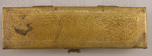 Pen Box (Qalamdan) with Inscriptions, Iran, early 16th century. Thuluth calligraphic inscriptions and interlaced floral arabesques.