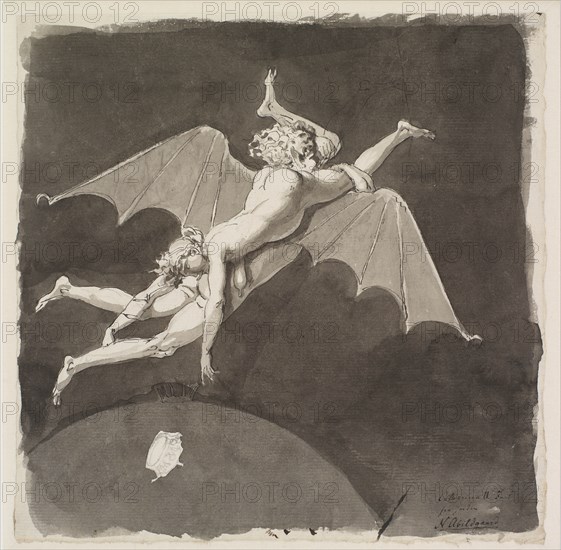 Catherine the Great, naked, flying away from the Earth on the Back of a Man with Bat Wings, Second Half of the 18th cen. Found in the collection of Statens Museum for Kunst, Copenhagen.