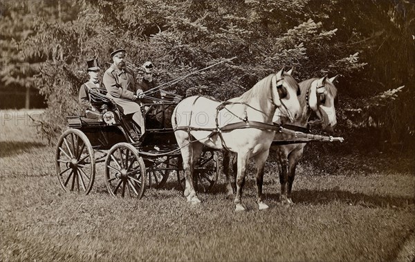 Emperor Alexander III (1845-1894) and Empress Maria Fyodorovna (1847-1928) on a horse carriage. Private Collection.