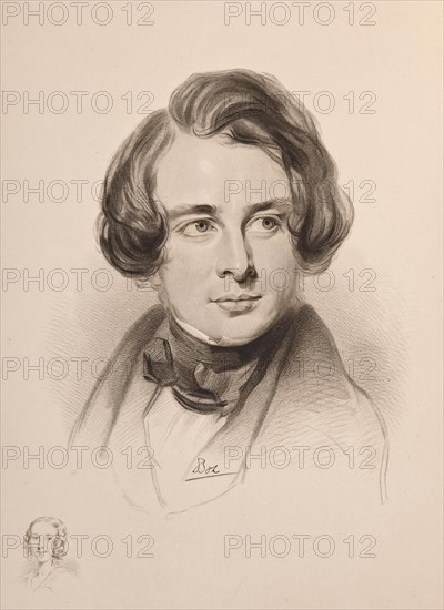 Portrait of Charles Dickens. Sketch of Dickens' sister Fanny, bottom left , 1842. Private Collection.