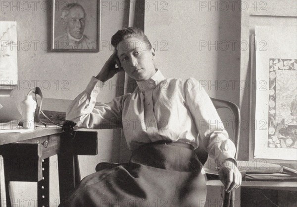 Hilma af Klint in her studio at Hamngatan, Stockholm, c. 1895. Found in the collection of Courtesy of Stiftelsen Hilma af Klints Verk.