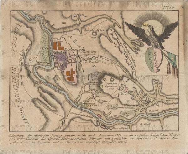 Plan of the siege of the Turkish fortress of Bender by the Russian army in November 1789, 1789. Private Collection.