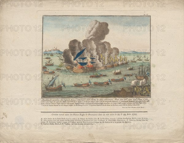 Naval battle between the Russian and Ottoman fleet in the Black Sea on June 28 and 29, 1788, 1788. Private Collection.