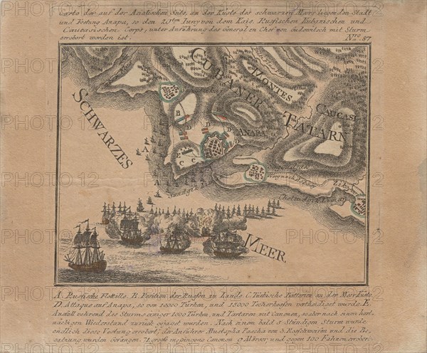 Map of the capture of the sea fortress Anapa by Russian troops on the Black Sea in June 1791, 1791. Private Collection.