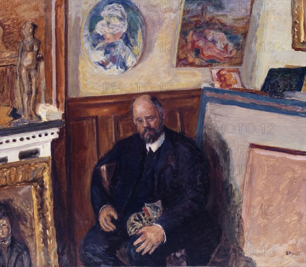 Portrait of Ambroise Vollard (1865-1939) with his cat , c. 1924. Found in the collection of Musée des Beaux-Arts de la ville de Paris.