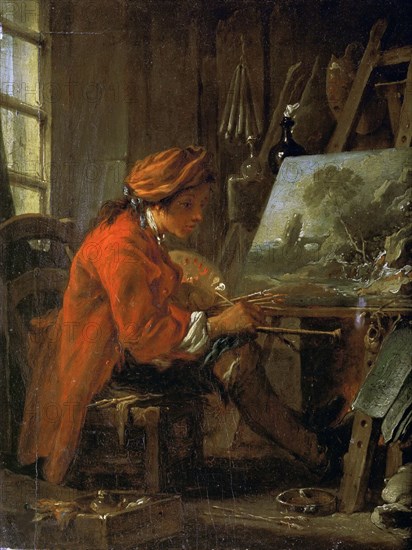 The painter in his studio (Self-Portrait), ca 1730. Found in the collection of Musée du Louvre, Paris.