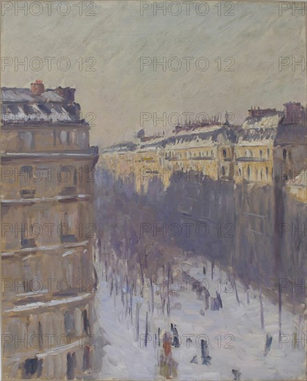 Boulevard Haussmann, effet de neige, 1879-1881. Found in the collection of Musée du Château de Flers.