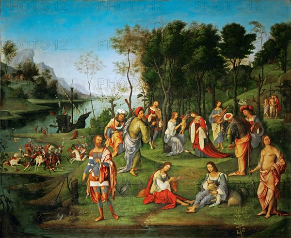 Allegory of Isabella d'Este's Coronation (Court of Isabella d'Este), c. 1505. Found in the collection of Musée du Louvre, Paris.