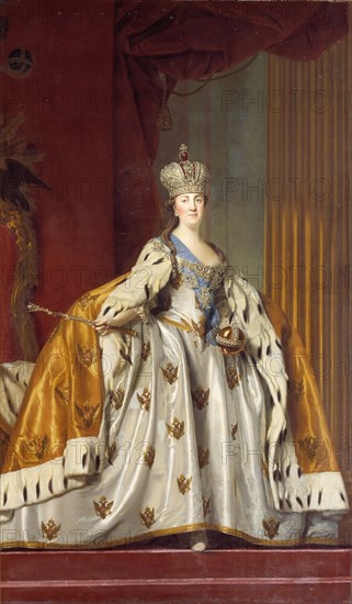 Portrait of Empress Catherine II (1729-1796) in Her Coronation Robes, 1766. Found in the collection of Statens Museum for Kunst, Copenhagen.