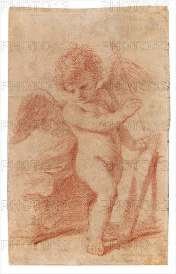 Cupid putting an arrow away in his quiver. Private Collection.