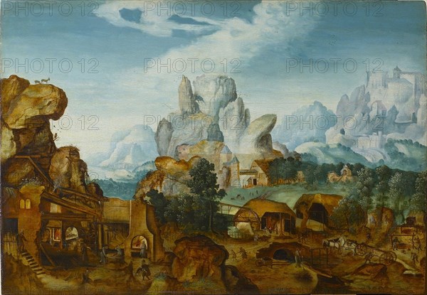 Rocky Landscape with a Forge (The Flight into Egypt) , before 1550. Found in the collection of Szepmuveszeti Muzeum, Budapest.