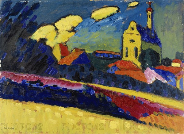 Study for Murnau - Landscape with Church , 1909. Found in the collection of Art Museum Basel.