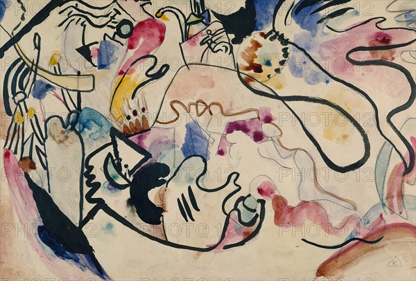 Watercolor No. 8 "Judgment Day", 1911-1912. Found in the collection of Städtische Galerie im Lenbachhaus, Munich.