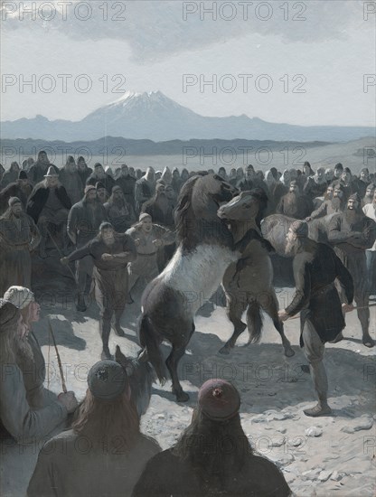 The Story of Burnt Njáll: The Horse-Fight at Hliðarendi, 1880s. Found in the collection of Nationalmuseum Stockholm.