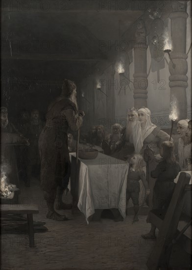 Frithiof's Saga: Frithiof at the court of King Ring, 1880s. Found in the collection of Nationalmuseum Stockholm.